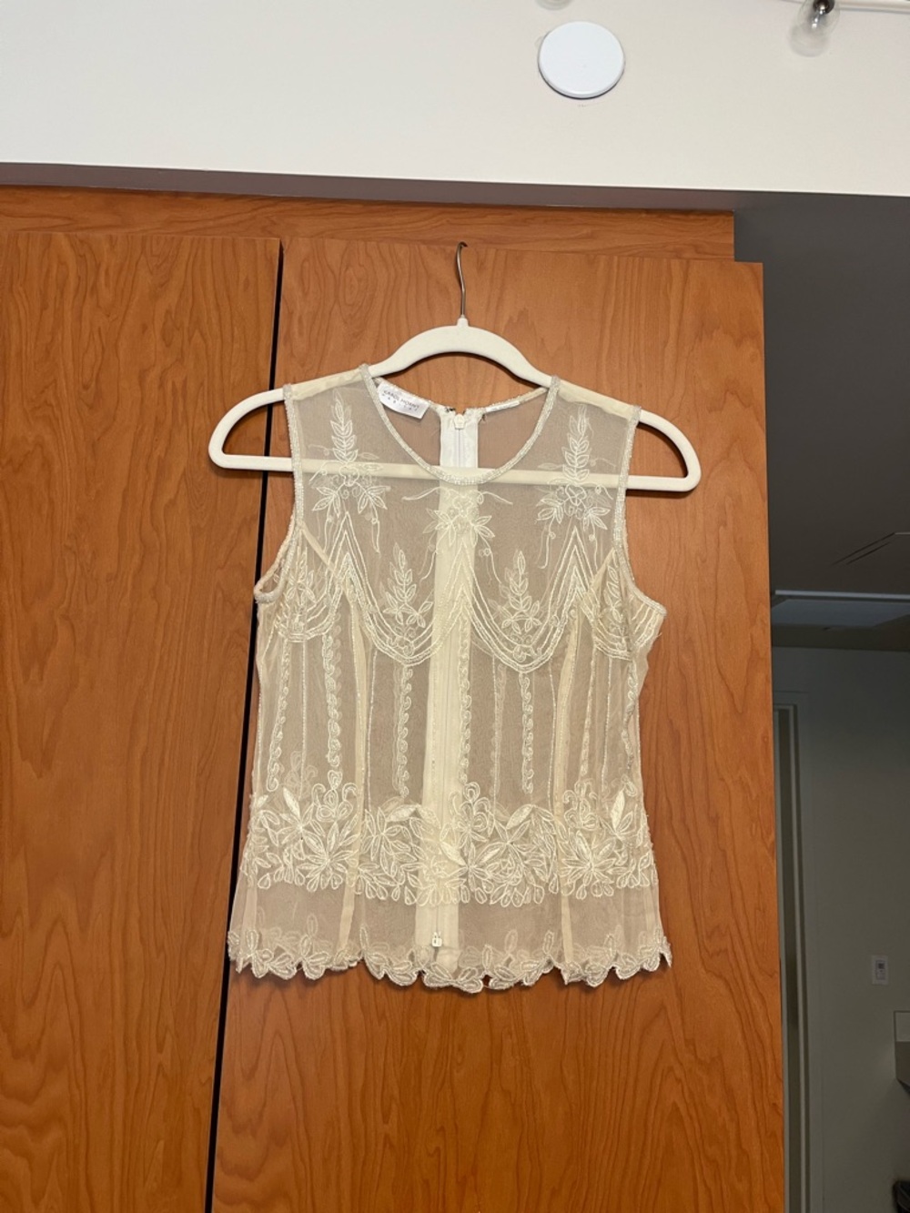 Vintage Sheer Embroidered Sleeveless Blouse - Cream